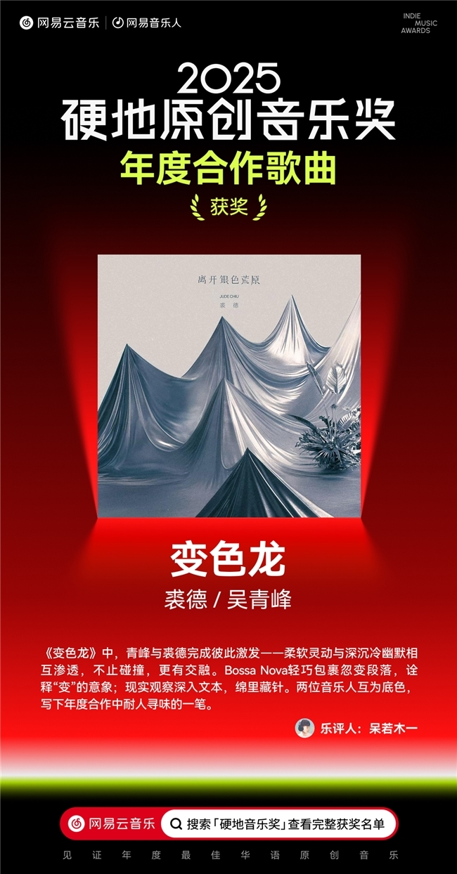 网易云音乐2025硬地原创音乐奖揭晓 沉默橙海尾巴JOYCE就以斯荣获年度新声